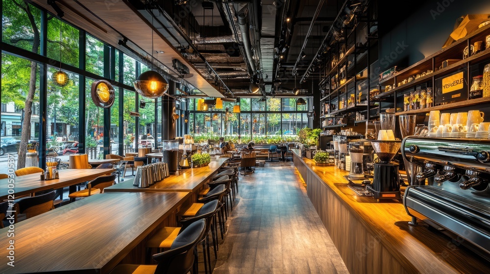 Fototapeta premium An artisan coffee pour-over setup in a high-end caf with modern decor.