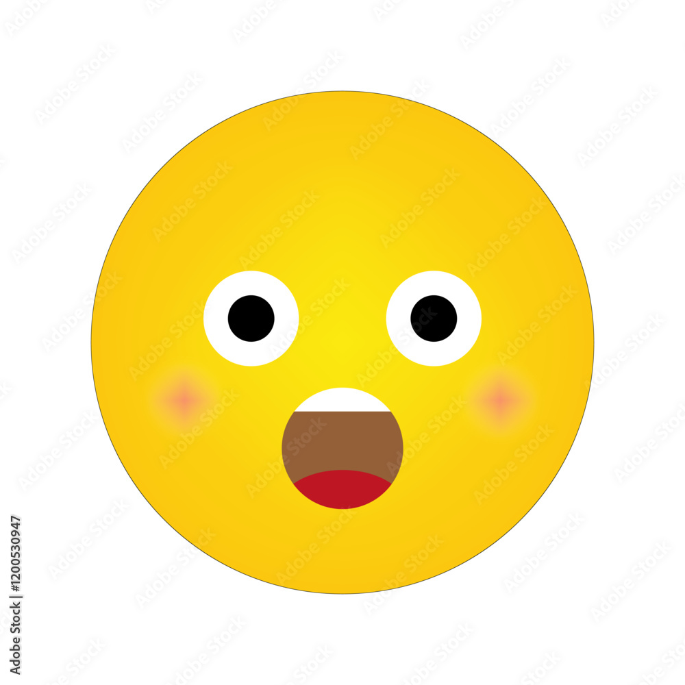 Surprised yellow emoji. Bright round face. Shocked emoticon expression. Vector illustration. Surprised yellow emoji. Bright round face. Shocked emoticon expression. Vector illustration.