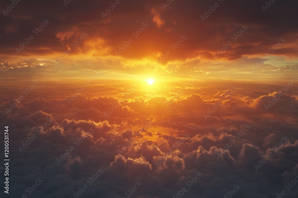 Fototapeta premium A creative depiction of a sunrise breaking through clouds, symbolizing hope and new beginnings