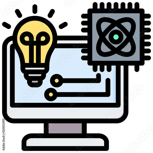 Quantum Machine E Learning Outline Color Icon