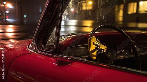 A car steering wheel lock installed to prevent theft. photo