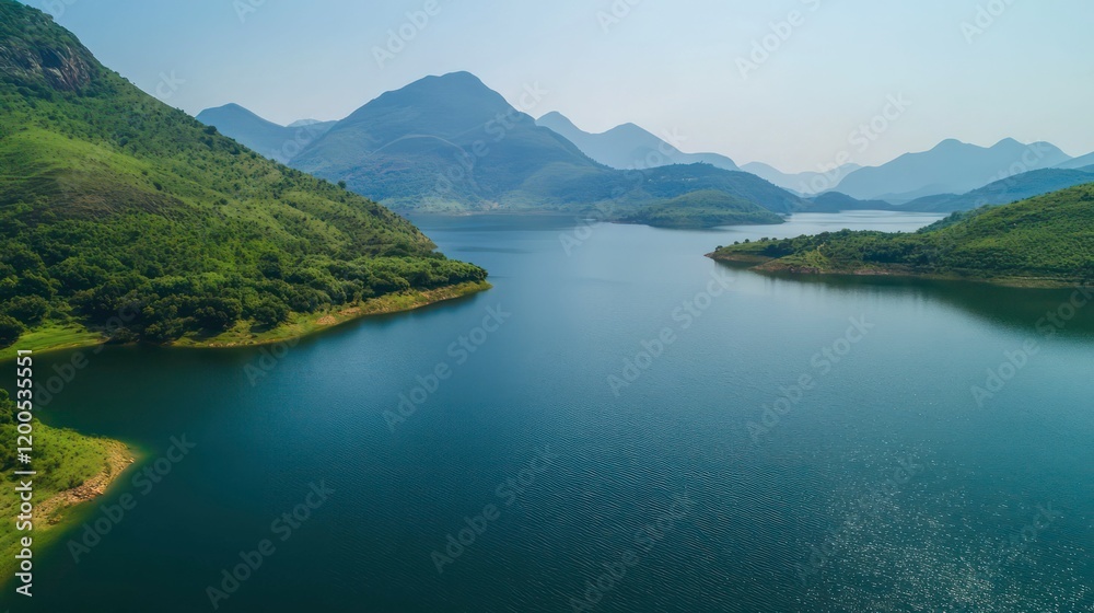 pristine mountain lake surrounded by lush greenery, rugged peaks, and blue skies with fluffy clouds, showcasing untouched natural beauty. pristine mountain lake surrounded by lush greenery, rugged peaks, and blue skies with fluffy clouds, showcasing untouched natural beauty.