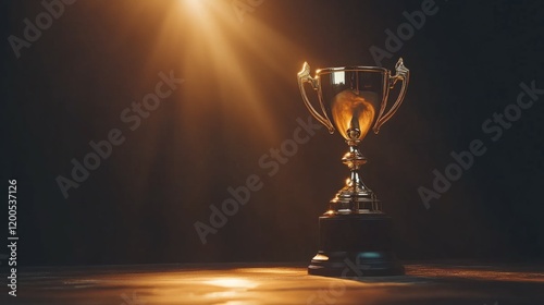 A gleaming trophy sits in the spotlight, a symbol of victory and achievement.