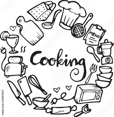 hand drawn doodle cooking icon set isolated on white background

