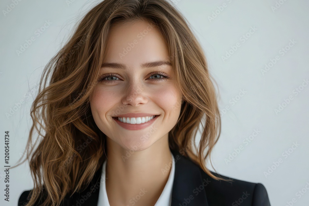 professional woman smiling confidently, wearing a black blazer, natural makeup, warm expression, poised and elegant, portrait with neutral background. professional woman smiling confidently, wearing a black blazer, natural makeup, warm expression, poised and elegant, portrait with neutral background.