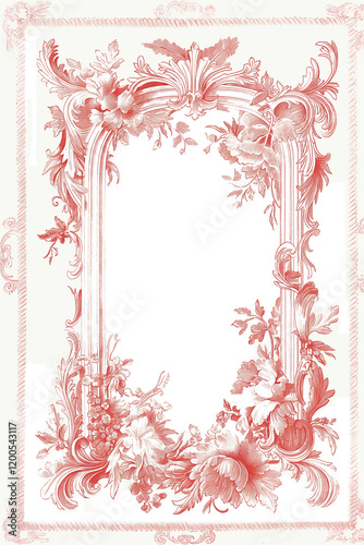 Elegant red rococo frame with floral ornaments and grapes enhancing a blank s...