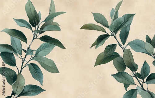 Realistic Botanical Illustration of Tropical Leaves with Detailed Textures for Interior Decoration