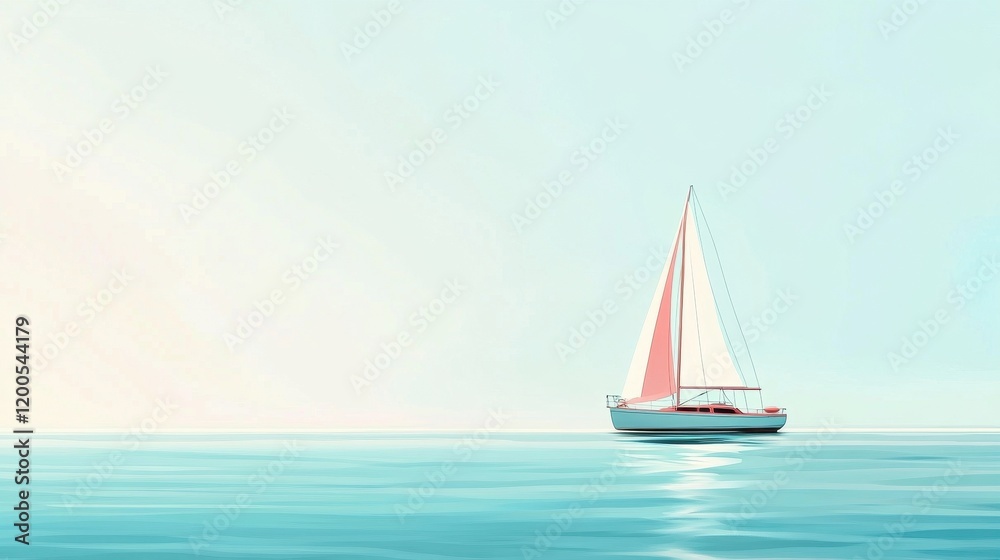 Fototapeta premium Sailboat glides peacefully across tranquil ocean waters