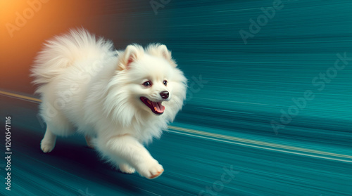 white pomeranian dog on blue