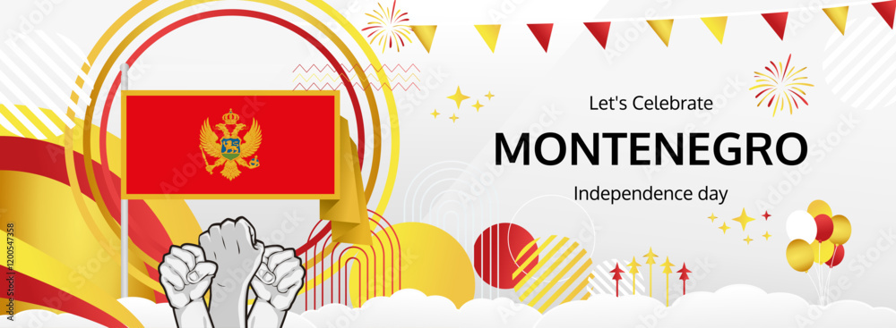 Fototapeta premium Montenegro Independence Day modern greeting banner. 21 May Happy National Day. Holidays abstract concept in flag colors. Great for event like carnival, feast poster, support, culture and tourism
