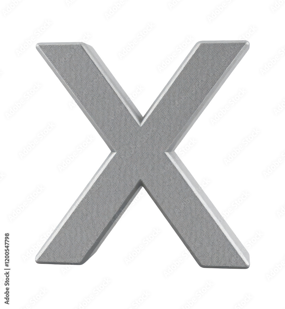 Obraz premium Isolated 3D Silver Metallic Letter 'X' Illustration on Transparent Background for Design Overlays and Graphic Resources