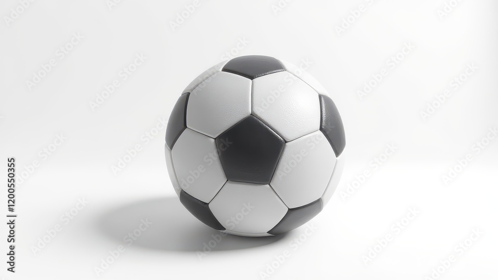 Obraz premium Centered on pristine white, this close-up captures the textured hexagon heart of a soccer ball, highlighting its vibrant hues and intricate stitching, evoking the dynamic spirit of the game