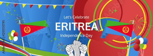 Eritrea Independence Day modern greeting banner. 24 May Happy Eritrea National Day. Holiday abstract concept in flag colors. Great for event like carnival, feast poster, support, culture and tourism