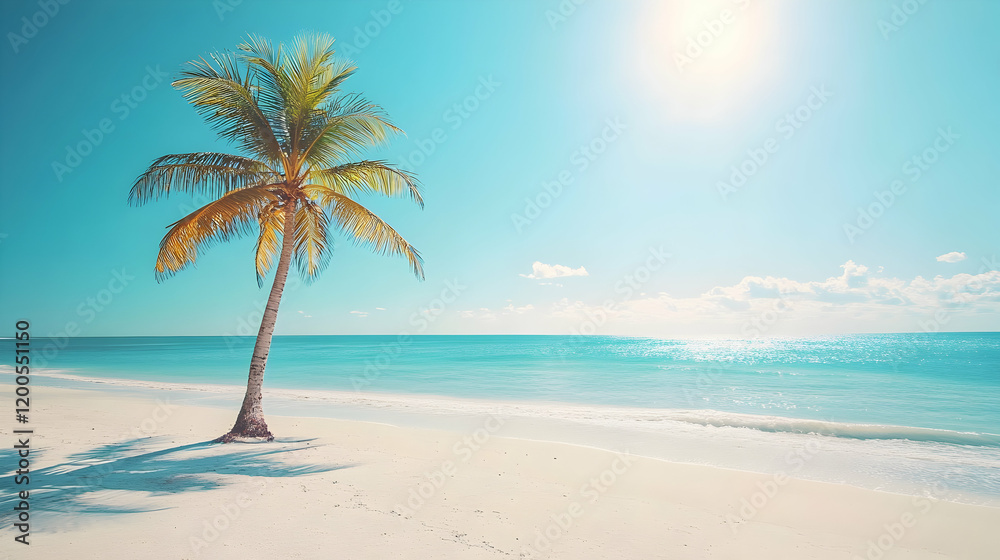 Lone Palm Tree on Tropical Beach, ocean, sea, sand, summer, vacation
