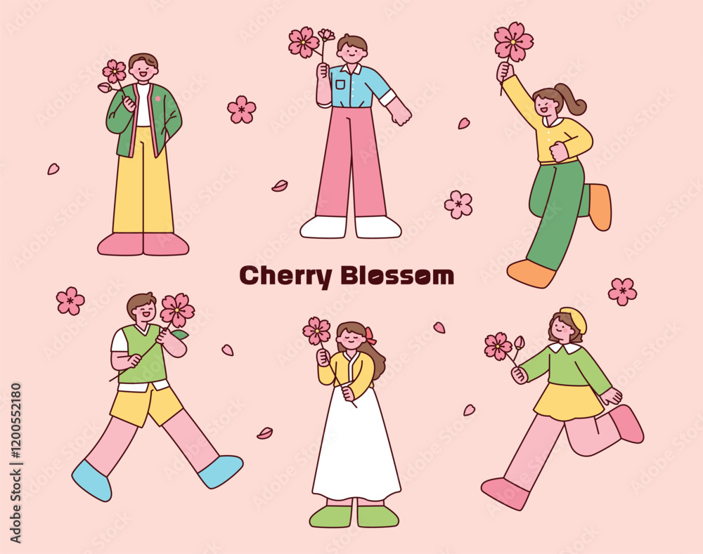 Spring, when cherry blossoms bloom. People are having fun holding cherry blossoms in their hands. Spring, when cherry blossoms bloom. People are having fun holding cherry blossoms in their hands.