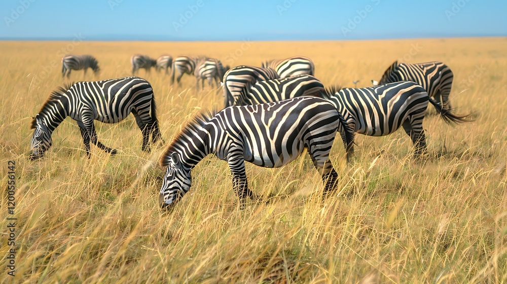 Zebras grazing in African savanna Zebras grazing in African savanna