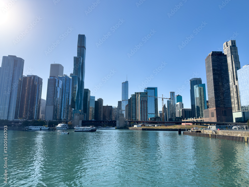 View from the Chicago River Near Lake Michigan, Looking Back into Chicago View from the Chicago River Near Lake Michigan, Looking Back into Chicago