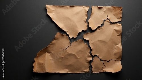 Four intricately folded, brown-paper scrolls shaped like an 