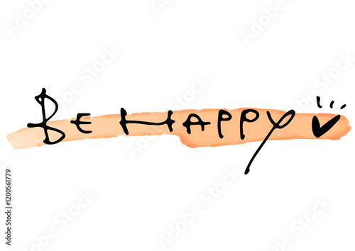 手書き文字素材。英語のメッセージ「be happy」