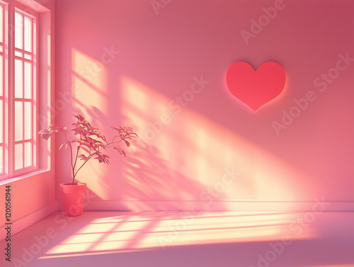 3d heart in a pink room, Valantines day love concept photo