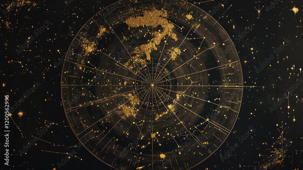 Obraz premium Celestial Chart Depicting Constellations in Gold