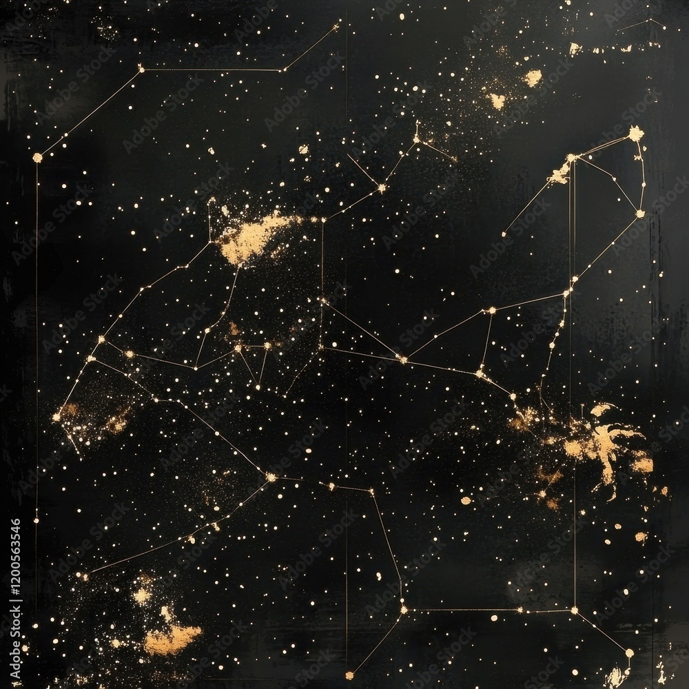 Fototapeta premium Celestial Constellation Art Gold Stars Night Sky