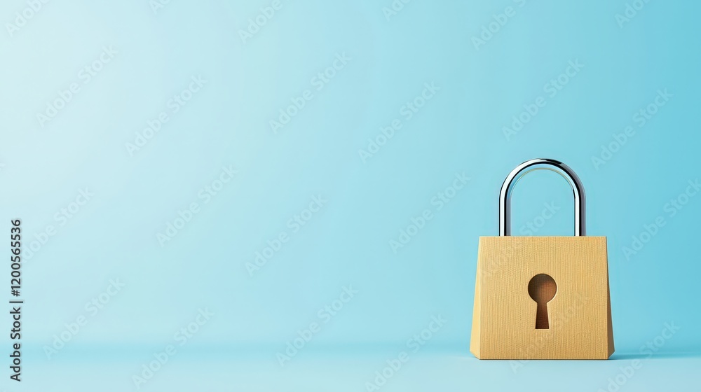 Yellow Padlock with a Keyhole on Blue Background Yellow Padlock with a Keyhole on Blue Background