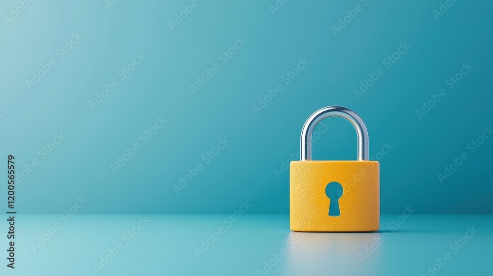 Bright Yellow Padlock on Blue Background Bright Yellow Padlock on Blue Background