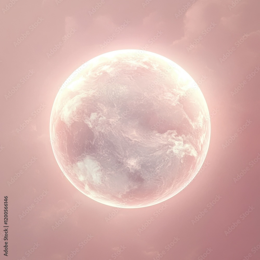Fototapeta premium Pink Planet Glowing in Dusty Rose Sky