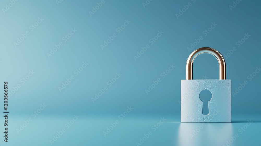 Minimalist Lock on Blue Background for Security Concept Minimalist Lock on Blue Background for Security Concept