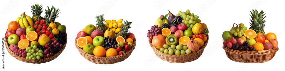 Vibrant collection of various ripe fruits including apples oranges grapes pineapple and more arranged in wicker baskets showcasing the abundance and diversity of a healthy natural harvest Vibrant collection of various ripe fruits including apples oranges grapes pineapple and more arranged in wicker baskets showcasing the abundance and diversity of a healthy natural harvest