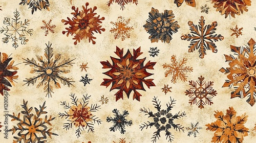 Rustic Brown and Beige Snowflake Winter Pattern Design