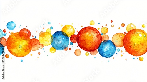 Vibrant Watercolor Circles Abstract Design Colorful Bubbles Orange Yellow Blue Background photo