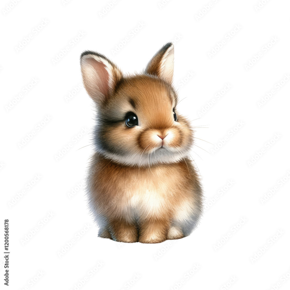 Fototapeta premium A cute, fluffy rabbit with soft brown fur and large ears, sitting calmly and exuding a charming demeanor.