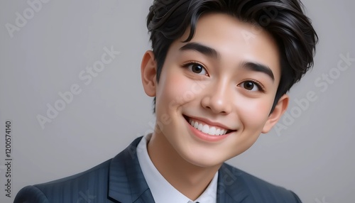 3D Claymorphism Illustration of a Bright-Eyed Pastel-Colored Professional Young Man with Radiant Smile on Plain Background photo