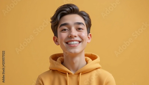 3D Claymorphism Illustration of a Bright-Eyed Pastel-Colored Professional Young Man with Radiant Smile on Plain Background photo