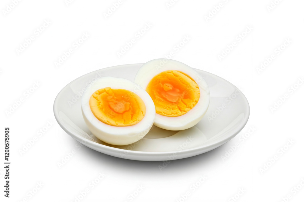 hard boiled egg split, showing the yolk, isolated on white background hard boiled egg split, showing the yolk, isolated on white background