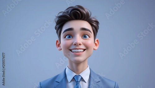 3D Claymorphism Illustration of a Bright-Eyed Pastel-Colored Professional Young Man with Radiant Smile on Plain Background photo