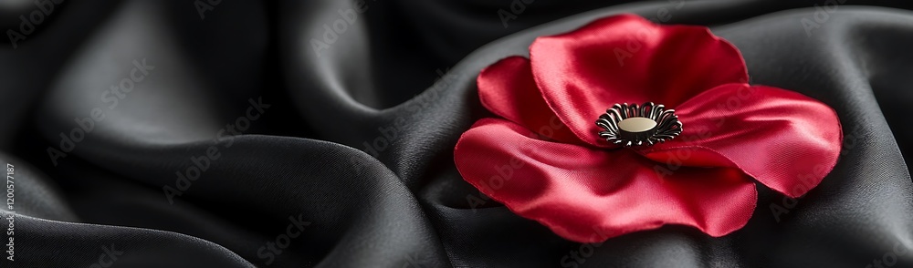 Red Poppy on Black Luxurious Fabric Remembrance Red Poppy on Black Luxurious Fabric Remembrance