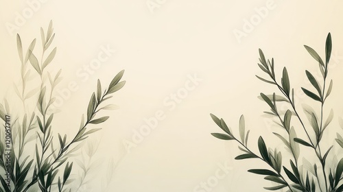 Wallpaper Mural Soft light beige background with translucent olive branches. Torontodigital.ca