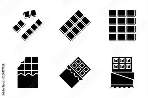 collection of chocolate bar icons, signs and symbols, on white background.