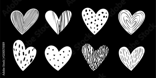 Collection of Hand-Drawn Monochrome Hearts – Modern and Creative Vector Design