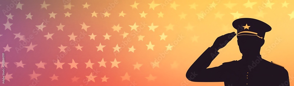 Silhouette of a Saluting Soldier Against a Starry Background Silhouette of a Saluting Soldier Against a Starry Background