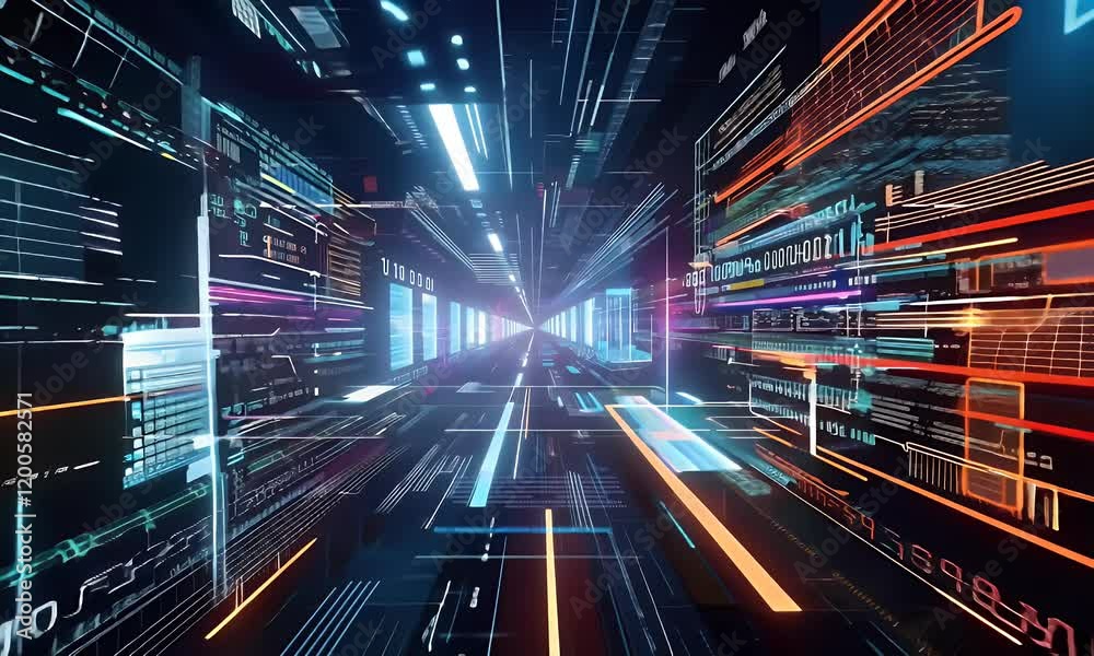 custom made wallpaper toronto digitalDigital data stream tunnel, futuristic technology, abstract background, website header