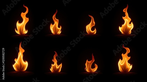 Fiery dance across a shadowy void, nine vibrant flames artfully arrayed atop ebony circles. Their tongues flicker rhythmically above the darkness, creating an alluring spectacle that captivates and ig photo