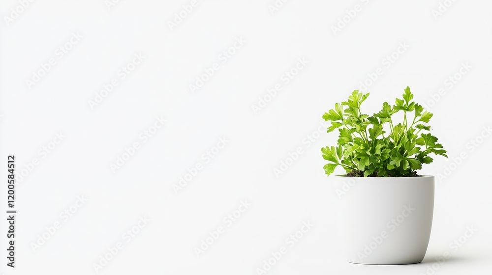 Fresh Green Herb in a Minimalist White Pot