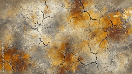 Abstract cracked surface with earthy tones and textures.