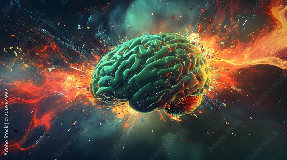 Fototapeta premium Exploding Brain Abstract Art Vivid Colors