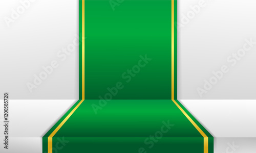 Elegant green carpet with gold accents, perfect for luxury displays, ceremonies, or premium showcases. Highlights a sophisticated and regal atmosphere