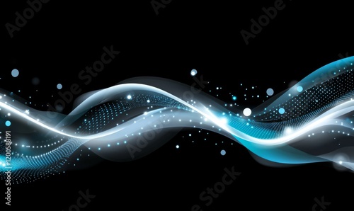 A dynamic abstract background featuring bright blue and white electrical currents arcing across a dark black backdrop, with glowing sparks and energy bursts  photo